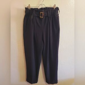 DKNY - Black Tapered Leg High Waisted Ankle Length Belted Pants